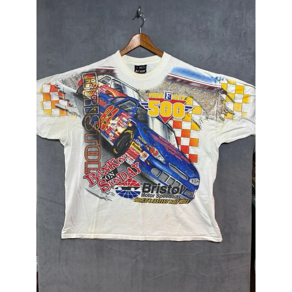 Vintage NASCAR Bristol AOP Racing Tee Shirt  2000 Y2K Motor Speedway Colorful 2X